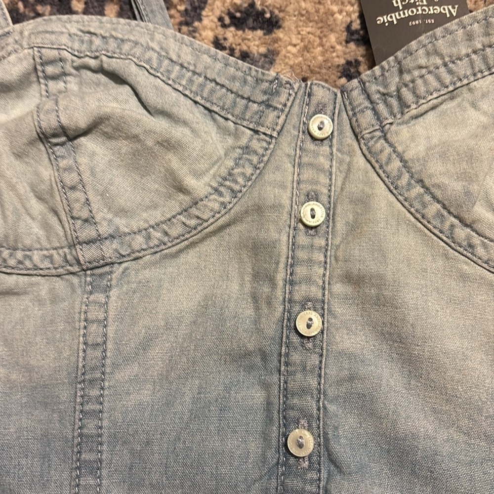 Abercrombie & Fitch Light Blue Denim Cropped Bustier Top - Picture 3 of 8